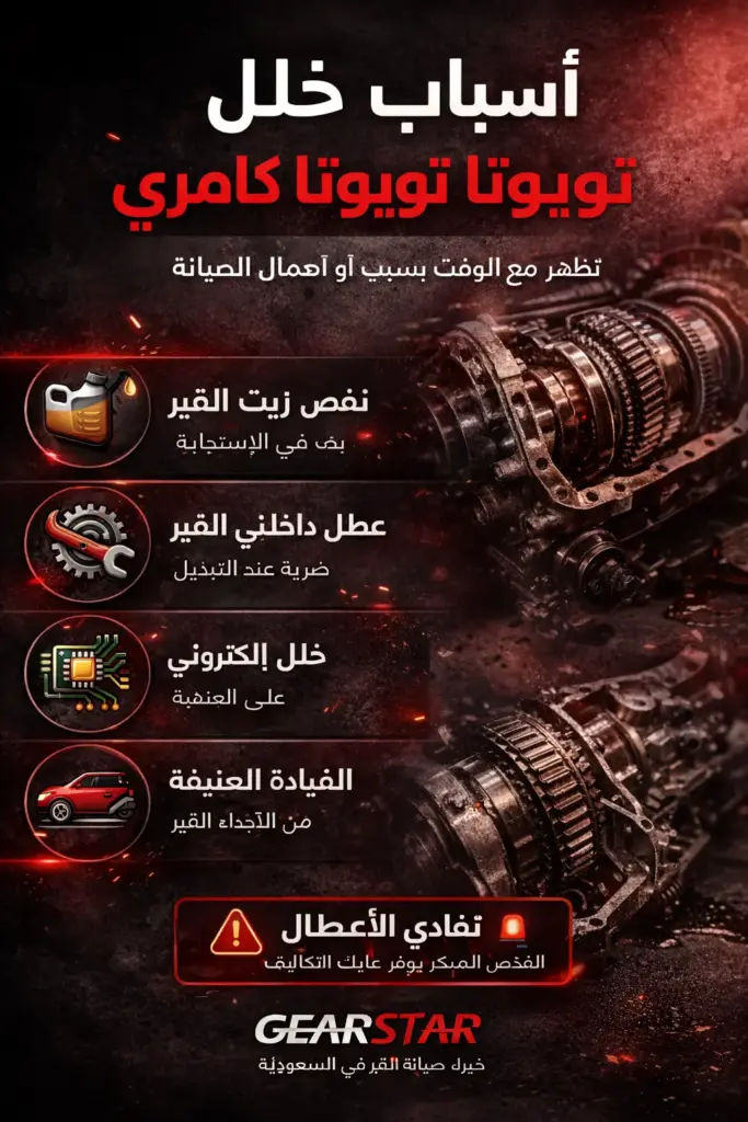 أسباب مشاكل قير تويوتا كامري مثل نقص زيت القير والأعطال الداخلية