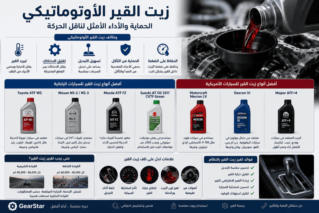 أفضل أنواع زيت القير الأوتوماتيكي للسيارات اليابانية والأمريكية
