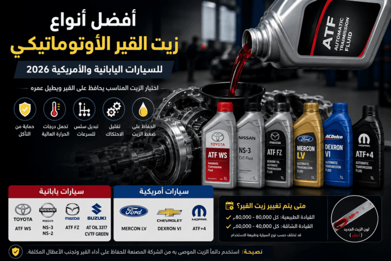 أفضل أنواع زيت القير الأوتوماتيكي للسيارات اليابانية والأمريكية 2026