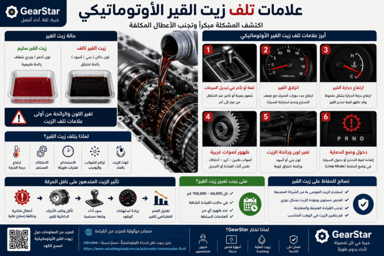 7 علامات تلف زيت القير الأوتوماتيكي ومتى يجب تغييره فوراً؟ 10 علامات تلف زيت القير الأوتوماتيكي وتأثير الزيت التالف على أداء ناقل الحركة