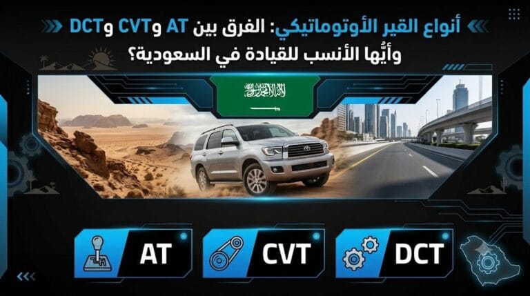 غلاف مقال أنواع القير الأوتوماتيكي والفرق بين AT و CVT و DCT في السعودية.