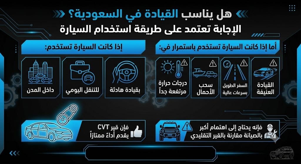 مدى ملاءمة قير CVT للقيادة في السعودية وحالات استخدامه